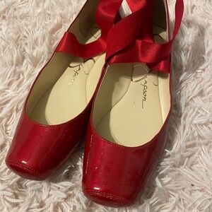Jessica Simpson Ruby Red Criss Cross Ribbon Ballet flats